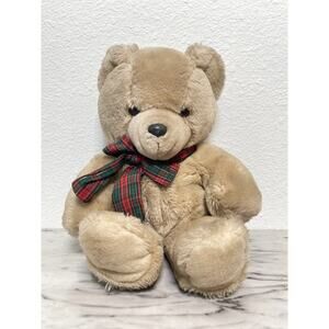 Vintage Applause Musical Wind Up Teddy Bear Plush 16” Tan Red Plaid Bow Classic